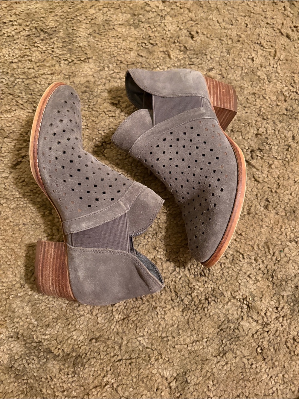 Women's Gray Suede Perforated Ankle Booties